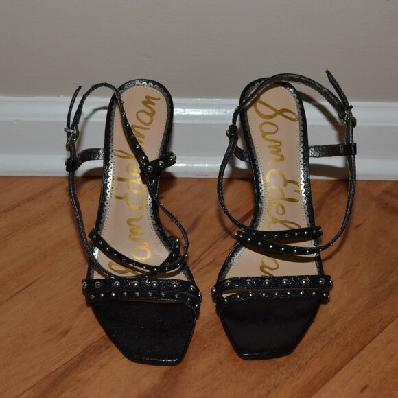 Sam Edleman Black studded Leather Ankle Strap Lennox Sandals/Heels, sz 8.5 - Picture 2 of 11